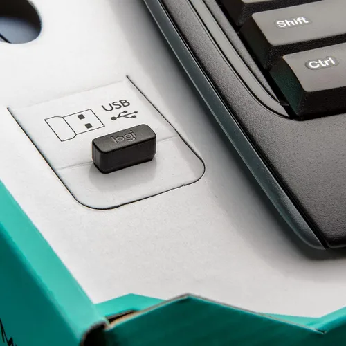 Vista 7 de Logitech MK335 - Combo de teclado y mouse inalámbricos silenciosos - Combo de teclado y mouse negro/plateado inalámbrico, ambidiestro Full