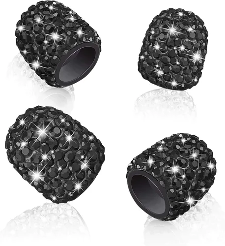 Vista 3 de WINKA 4 tapones para válvula de neumático de automóvil con diamantes de imitación, 1 cubierta de botón de motor de automóvil, anillo de encendido