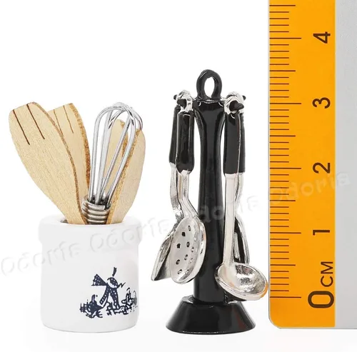 Vista 4 de Odoria 1/12 Utensilios de cocina en miniatura Accesorios de decoración de casa de muñecas, negro