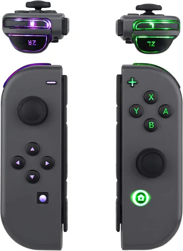 Vista 5 de eXtremeRate 7 Colors 9 Modes NS Joycon DFS LED Kit, Multi-Colors Luminated Black Classical Symbols ABXY Trigger Face Buttons for Nintendo Switch &