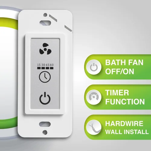 Vista 6 de Homewerks 7150-11 - Interruptor de control LCD para ventilador de baño con temporizador para interruptor de 2 funciones