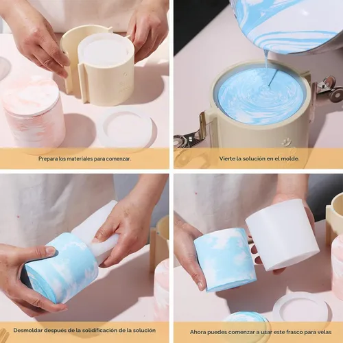 Vista 5 de BOOWAN NICOLE Molde de silicona para tarro de vela clásico, molde de cemento para vasos de vela con tapa para bricolaje (SH0989-1-2 A0183)