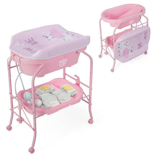 Vista 12 de BABY JOY Bañera para bebé con cambiador, estación plegable para cambiar pañales con bandeja de almacenamiento, almohadilla impermeable, organizador
