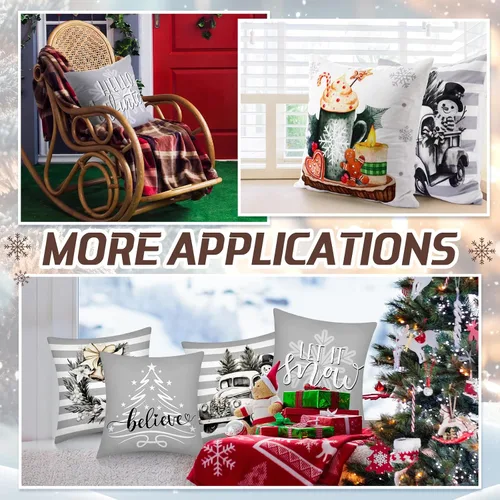 Vista 6 de Peryiter 9 fundas de almohada de invierno de 18 x 18 pulgadas, con árboles de Navidad, camión, corona, color blanco, fundas de almohada de Navidad