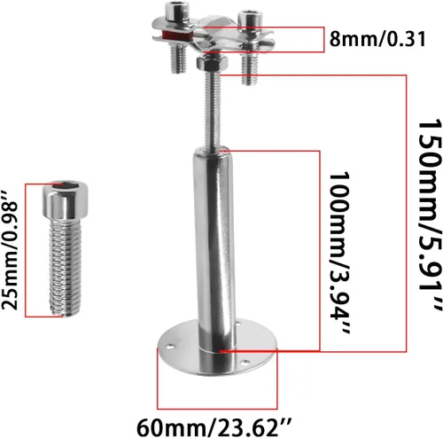 Vista 2 de Soporte de tubo ajustable de acero inoxidable 304, soportes de tubo de montaje en pared, plata