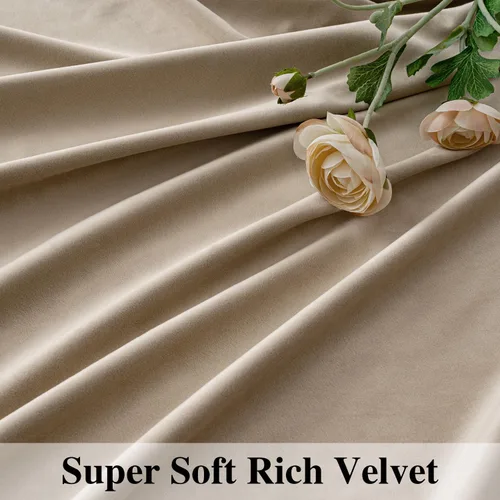 Vista 7 de VISIONTEX Velvet Blackout Curtains Thermal Insulated Beige 63 Inches Beige Camel