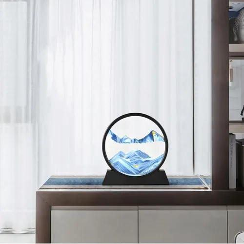 Vista 4 de BGFJYUK - Arte de arena movediza con imagen en movimiento, marco redondo de vidrio templado 3D con paisajes marinos profundos y marco de arena