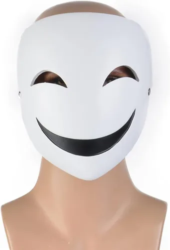 Vista 4 de Tkieio Máscara de cosplay de cara sonriente, accesorio de resina blanca para Halloween