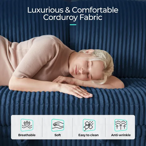 Vista 6 de LINSY HOME Sofá cama seccional con sofá cama extraíble para sala de estar (azul) Plush Corduroy