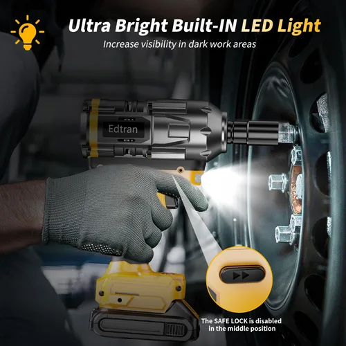 Vista 3 de Llave de impacto inalámbrica 1/2 para batería Dewalt de 20 V, destornillador de impacto sin escobillas de 1500 Nm/1106 pies-libras, herramienta