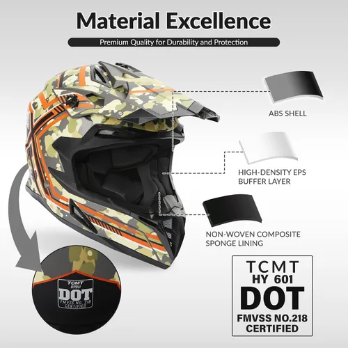 Vista 4 de TCMT Casco de motocicleta unisex para adultos, de cara completa, todoterreno, motocross, ATV, bicicleta de montaña, MX casco aprobado por DOT