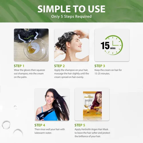 Vista 6 de Herbishh Champú de color para el cabello, 10 bolsitas + 1 bolsa de máscara de cabello de argán, tinte para el cabello 3 en 1, libre de PPD, fácil