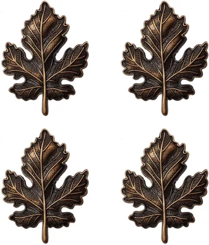 Vista 8 de 4 manijas creativas de hoja de arce, pomos de gabinete de aleación de zinc, pomos de metal para cajones, pomos decorativos para muebles, cajones