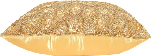 Vista 9 de Lightnpro - Funda de almohada hecha a mano con cuentas doradas, 12 x 12 pulgadas, elegante funda de cojín decorativo de acento para sofá, sillón