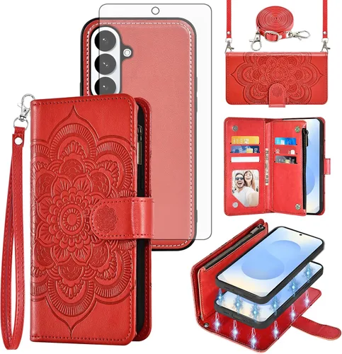 Vista 27 de Asuwish Funda de teléfono para Samsung Galaxy S26 5G con cremallera, magnética, desmontable, con protector de pantalla de vidrio templado, correa