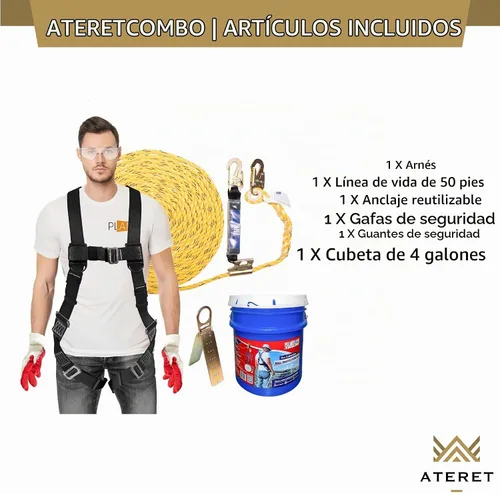 Vista 6 de ATERET V5501 - Cubo para techos I Conjunto vertical de línea de vida de 50 pies, anclaje reutilizable, cubo de 5 galones, kit de arnés de seguridad
