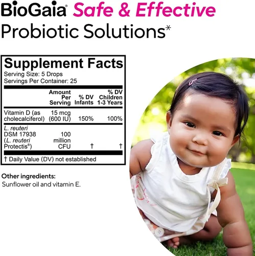 Vista 6 de BioGaia Gotas probióticas inmunitarias activas para bebés + vitamina D Inmune y digestivo