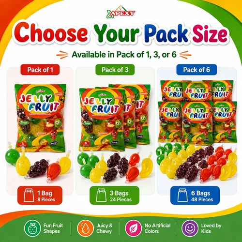 Vista 7 de Apexy Jelly Fruit – Jugoso caramelo de gelatina exprimible – Surtido de sabores afrutados, textura divertida y explosiva, bocadillos de gelatina