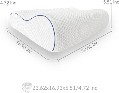 Vista 3 de Almohada de espuma viscoelástica para dormir, 23.62 x 16.93 x 5.51/4.72 pulgadas, funda de almohada térmica transpirable, viscoelástica, almohada