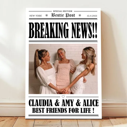 Vista 14 de Poster personalizado de amistad con periódico en lienzo vintage, regalo de cumpleaños para mejor amiga o hermana del alma, arte de pared retro único