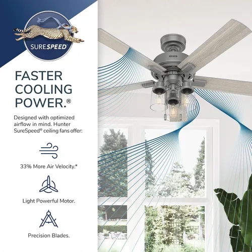 Vista 7 de Hunter Hartland 51745 - Ventilador de techo interior de 52 pulgadas con luces LED, para dormitorio, sala de estar o cocina, montaje estándar, sin
