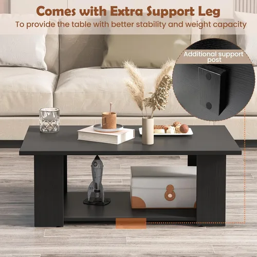Vista 4 de Giantex Mesa central rectangular de madera, mesa de té moderna grande de 41 pulgadas y 2 niveles con compartimento abierto, fácil montaje, mesa