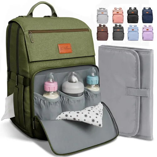 Vista 23 de PILLANI - Mochila grande para llevar pañales de bebé, para viajar, cambiador incluido, producto esencial para recién nacidos, artículos para mamá