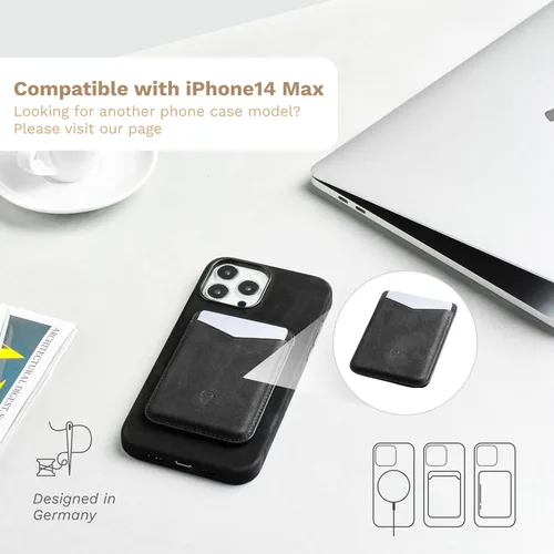 Vista 4 de DONBOLSO Funda de piel tipo cartera para iPhone 14 Max - Funda protectora de cuero para iPhone 14 Max - Cuero clásico con forro de microfibra