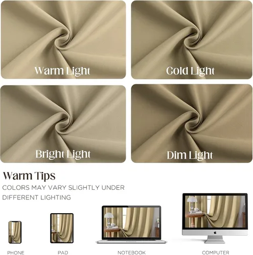 Vista 6 de CUCRAF Cortinas Opacas Beige de 45 Pulgadas, con Aislamiento Térmico Reductor de Ruido con Bolsillo para Barra, Cortinas de Ventana para Dormitorio