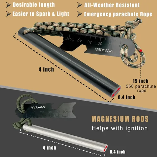 Vista 2 de VVAAGG 4 Inch Large Ferro Rod Fire Starter Survival Flint Kit