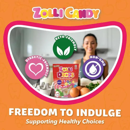 Vista 5 de Zolli Drops - Caramelos sin azúcar con xilitol, paletas sin colorantes, aptos para dieta keto y diabética, golosinas aprobadas por dentistas