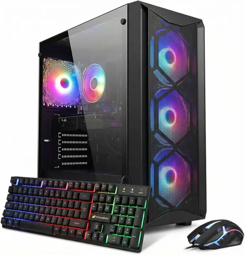 Vista 7 de STGAubron Computadora de Escritorio Gaming PC, AMD Ryzen 5 5600GT hasta 4.6G, Radeon RX 6500 4G, 16G DDR4, 1T SSD, WiFi 6 y BT 5.2, Ventilador RGB