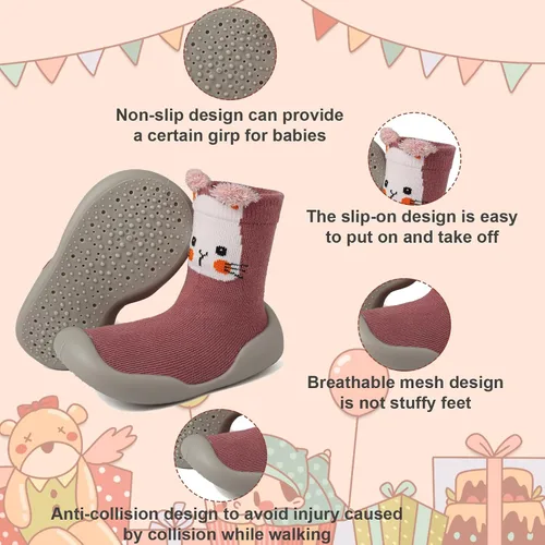 Vista 3 de Zapatos de calcetín para bebé, suela de goma suave, antideslizante, para interiores, para bebés, niños y niñas, zapatos de entrenamiento