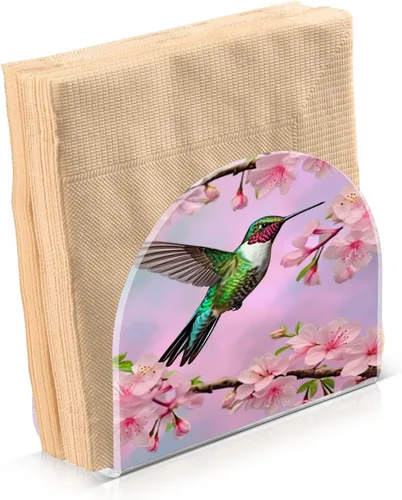 Vista 2 de Servilleteros de colibrí y flor de cerezo para mesas, servilleteros de acrílico transparente, servilleteros de cóctel para cocina, restaurante, bar