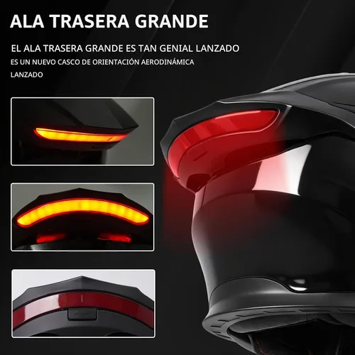 Vista 3 de Cascos modulares Bluetooth para motocicleta con luces traseras, aprobado por DOT, casco de motocicleta de doble visera, con altavoces duales