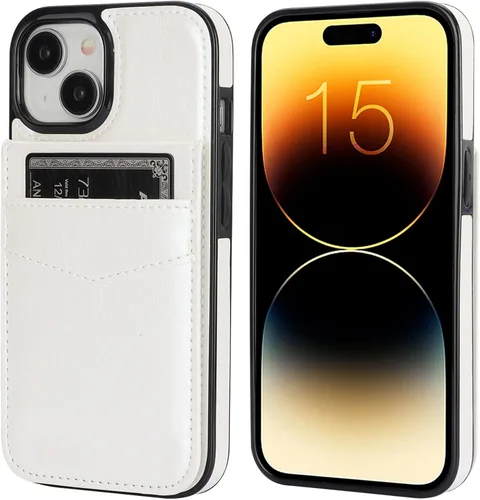Vista 3 de KIHUWEY - Funda tipo cartera compatible con iPhone 15 con soporte para tarjetas de crédito, cierre magnético, soporte de cuero premium, cubierta