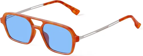 Vista 2 de Gafas de sol de aviador planas de moda retro vintage de los años 70 para mujeres y hombres rectangulares pequeñas sombras estrechas y bonitas a