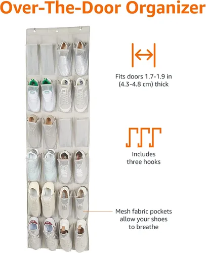 Vista 7 de Amazon Basics - Organizador de zapatos de tamaño mediano para colgar sobre la puerta de 24 bolsillos Sobre la puerta
