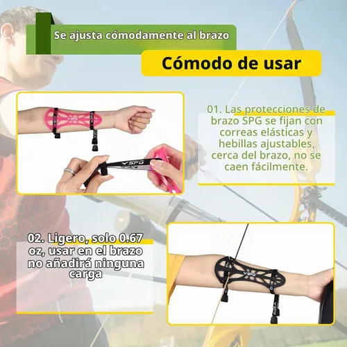 Vista 5 de SPG Protector de brazo de tiro con arco, ajustable, profesional, protector de antebrazo, para adultos, jóvenes, hombres, mujeres, competición, tiro