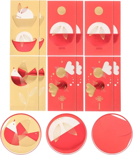 Vista 7 de ABOOFAN Sobres rojos de año nuevo chino: 12 unidades 2023 Año del conejo Paquete rojo Lucky Money Pockets Hong Bao Gift Money Sobres Feng Shui