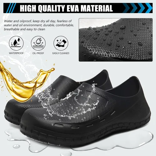 Vista 4 de Zapatos de chef para hombre, antideslizantes, resistentes al aceite, zapatos de trabajo, cómodos zuecos de enfermería para jardín, cocina