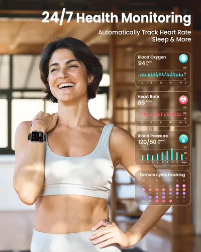 Vista 4 de Reloj inteligente para mujeres y hombres Fitness: 1.85 "Reloj inteligente con 30 días+duración de la batería hace/recibe llamada, frecuencia