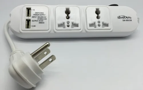 Vista 3 de Simran Regleta universal SM-80USB 110v/220v con USB compacto y 2 salidas de CA universales