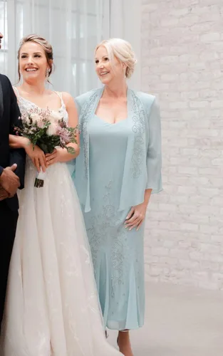 Vista 3 de R&M Richards - Vestido de gasa con cuentas para mujer