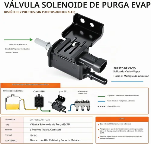 Vista 4 de Solenoide de válvula de purga del recipiente de vapor EVAP Válvula solenoide de purga del recipiente de emisiones de evaporador Compatible con Buick