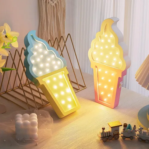 Vista 7 de Mudder 2 piezas de decoración de helado LED de madera, luz nocturna romántica, luz romántica, lámpara de fiesta temática de helado, luces LED