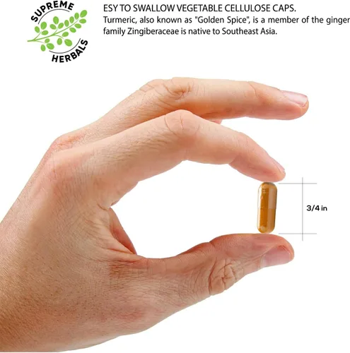 Vista 4 de SUPREME HERBALS, Cápsulas de curcumina de cúrcuma 100% cruda y orgánica. Certificado orgánico, sin gluten, sin OMG y sin cafeína. Mejorado con ajo