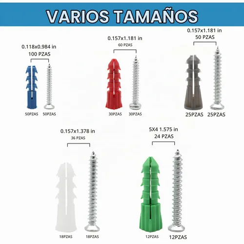 Vista 2 de Kit de anclajes y tornillos para paneles de yeso, 142 piezas, anclajes de pared y tornillos para paneles de yeso, incluye 5 tamaños diferentes