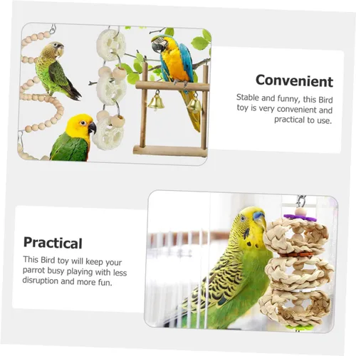 Vista 6 de Parrot Ladder Perch Wooden Bird Cage Swing Set, 8 Pieces