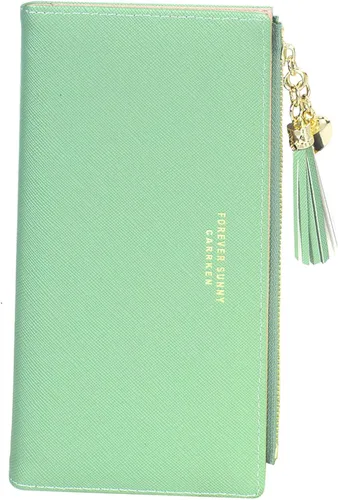 Vista 13 de Cartera delgada para mujer, bolso de mano, tarjetero con borla, bolsillo con cremallera Negro